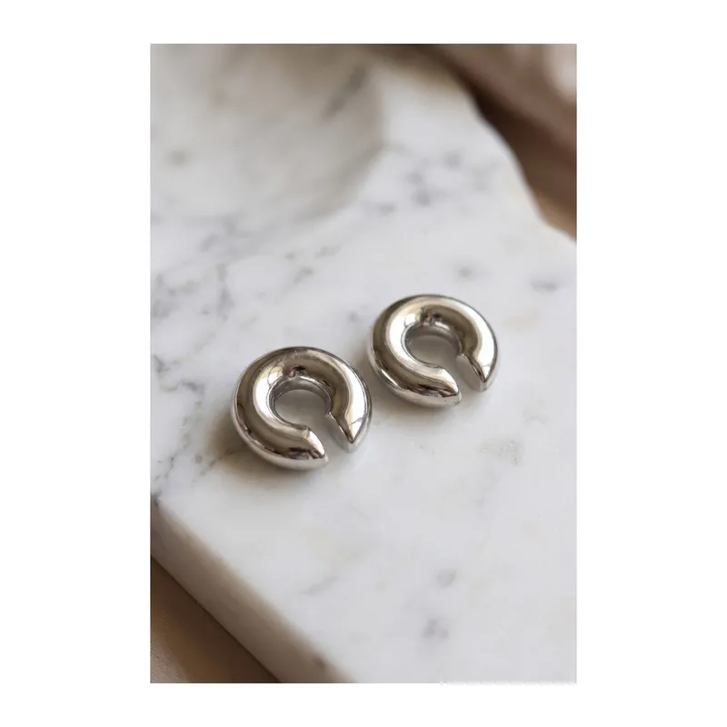 316L Çelik Gümüş Renk Çiftli Earcuff Küpe