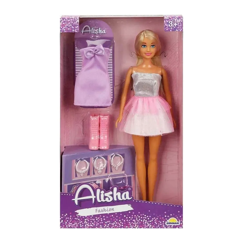 01423 SUN-RST-SIS-MNK- Alisha Gece Elbiseli Bebek Seti 29cm - Sunman