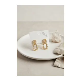 Zirkon Taşlı Gold Renk Pirinç Vintage Kadın Küpe