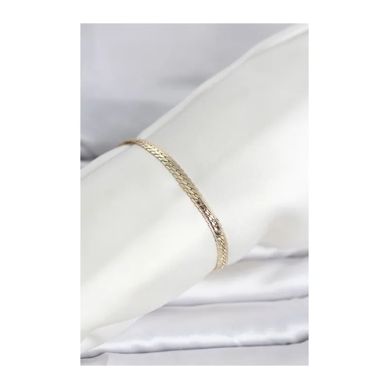 CM 14K Gold Renk Lazerli Yassı Zincir Model Kadın Bileklik