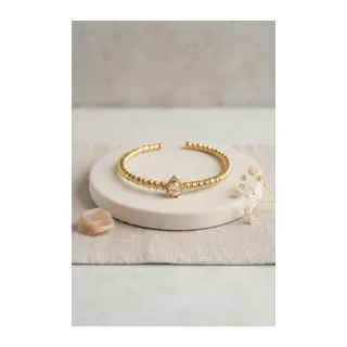 Gold Renk Dorika Model Damla Zirkon Taşlı Kadın Bileklik
