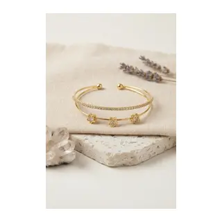 Yıldız Model Zirkon Taşlı Gold Renk Kadın Bileklik