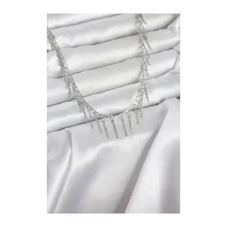 Pirinç Gümüş Renk Saçaklı Model Kadın Kolye