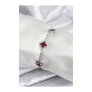 316L Çelik Gümüş Renk Bordo Baby Boy Yonca Kadın Bileklik
