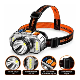 PS-010 800 Lümen Zoomlu Şarj Göstergeli Cob LED Usb’li Şarjlı Kafa Feneri