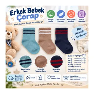 Assn Erkek Bebek Çorap USB2200 Su Yeşili (adet fiyatıdır)