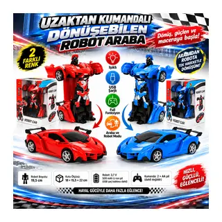 Işıklı USB Şarjlı Uzaktan Kumandalı Arabaya Dönüşebilen Robot(adet fiyatıdır)