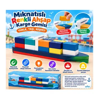 Mıknatıslı Renkli Ahşap Kargo Gemisi
