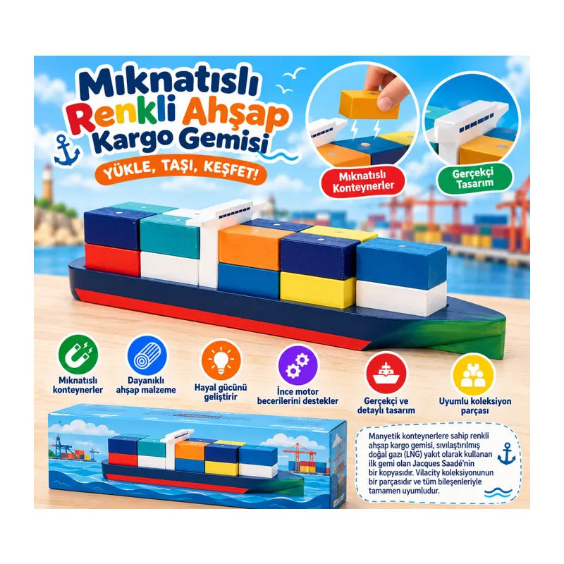 Mıknatıslı Renkli Ahşap Kargo Gemisi