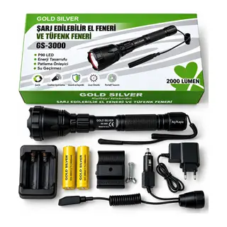 GS-3000 P90 LED 2000 Lümen Şarj Edilebilir El ve Tüfek Feneri
