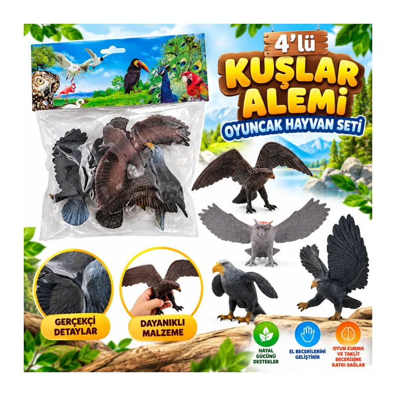 DMN058-4 4LÜ Kuşlar Alemi Oyuncak Hayvan Seti