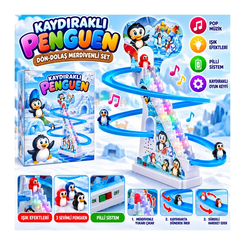 DMN2021-4 Kaydıraklı Dön-dolaş Merdivenli Penguen Seti