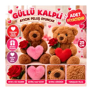 25 Cm Güllü Kalpli Ayıcık Peluş Oyuncak