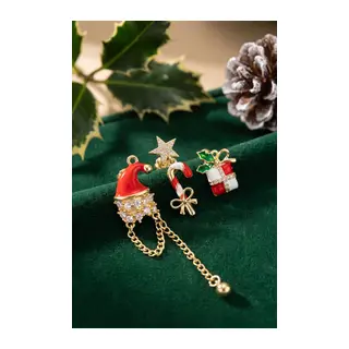 Gold Noel Baba Şapkalı Zirkon Taşlı Yılbaşı Küpe