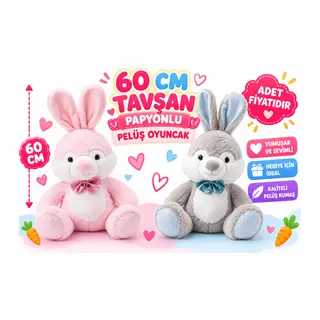 PL50245 60 CM TAVŞAN PAPYONLU PELUŞ OYUNCAK (adet fiyatıdır)