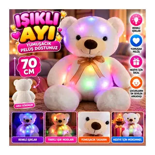 1047 Işıklı Ayı 70 Cm-beyaz