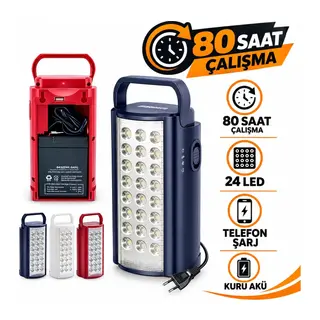 24 LED’li 80 Saat Aydınlatma Süreli Powerbank Özellikli Şarjlı Akülü Işıldak