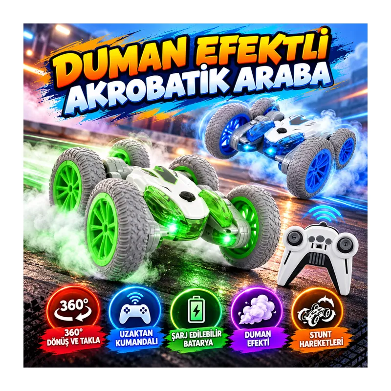 DH-666-78 Şarjlı Duman Atan Stunt Araba 18