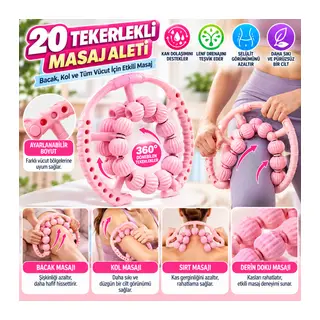 20 Tekerlekli Ayarlanabilir Bacak ve Kol Masaj Aleti – 360° Tam Daire Derin Doku Kas ve Lenfatik Masaj Silindiri