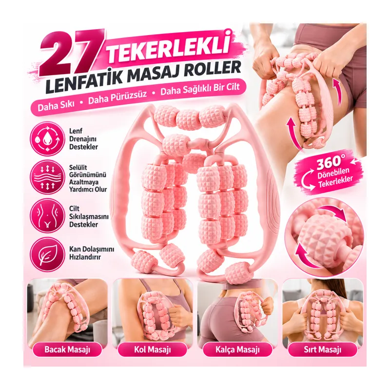 27 Tekerlekli Lenfatik Masaj Roller – Selülit Giderici, Cilt Sıkılaştırıcı, Bacak Kol Sırt Masaj Aleti