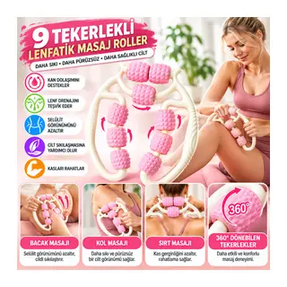 9 Tekerlekli Lenfatik Masaj Roller – Selülit Giderici, Cilt Sıkılaştırıcı, Bacak Kol Sırt Masaj Aleti
