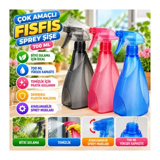 Çok Amaçlı Fısfıs Çiçek Sulama Plastik Su Sprey Şişesi 700 ml TP-219 - 1 Adet Stokta Olan Renk Gönderilir