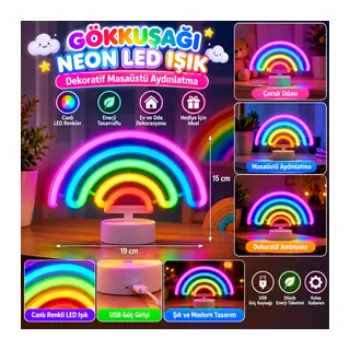 Plastik Gökkuşağı Neon LED Işık – Dekoratif Renkli Masaüstü ve Ambiyans Aydınlatması