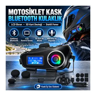 Q58 Motorsikletler İçin Fener Özellikli SD Kart Bölümlü LCD Ekranlı Kablosuz Bluetooth Kulaklıklı – Suya Dayanıklı Kask Kulaklığı