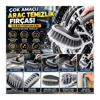 Çok Amaçlı Araç Temizlik Fırçası – Oto İç ve Dış Yüzeyler, Koltuk, Halı, Torpido ve Jant İçin Ergonomik Temizlik Fırçası