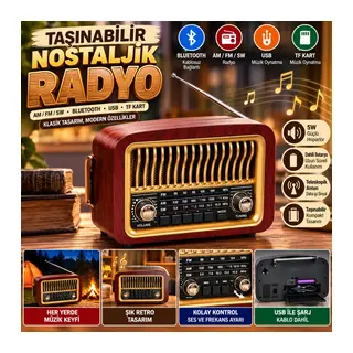 Taşınabilir Klasik AM/FM/SW Transistör Retro Nostaljik Radyo USB Şarjlı