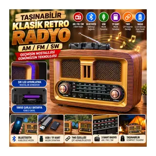 Taşınabilir Klasik AM/FM/SW Retro Ev Radyo USB ile Şarj Olabilen Retro Radyo