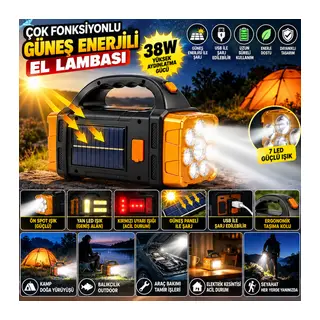 Çok Fonksiyonlu Elde Güneş Enerjili Lamba – 38W
