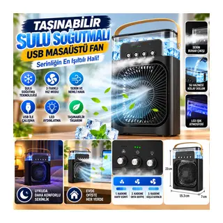 Taşınabilir 3 Farklı Mod Ayarlı 7 Farklı Led Işıklı Sulu Soğutmalı Taşınabilir Masaüstü USB Fan Vantilatör