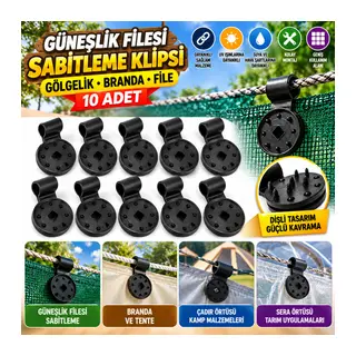 10 Adet Güneşlik Filesi Sabitleme Klipsleri, Gölgelik Bezi ve Brandalar İçin Dayanıklı Plastik Kelepçe Kancaları