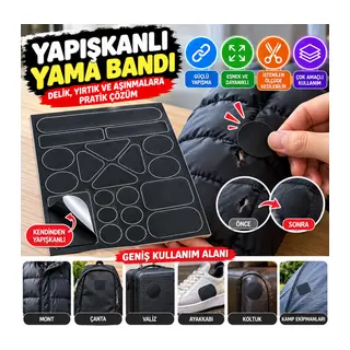 Siyah Yapışkanlı Yama Bantları – Delik Kapatma, Yırtık ve Aşınma İçin Güçlü Tamir Bandı