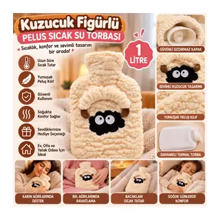 Kuzucuk Figürlü Peluş Sıcak Su Torbası 1 Lt – Yumuşak Kılıf, Uzun Süre Sıcak Tutan Termal Su Torbası