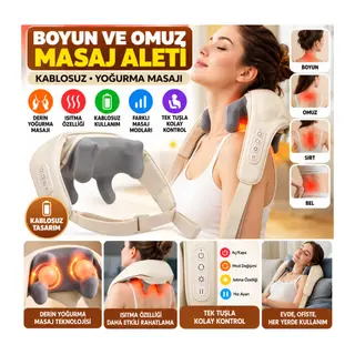 Elektrikli Boyun ve Sırt Masaj Aleti Kablosuz Boyun ve Omuz Yoğurma Masaj Yastığı