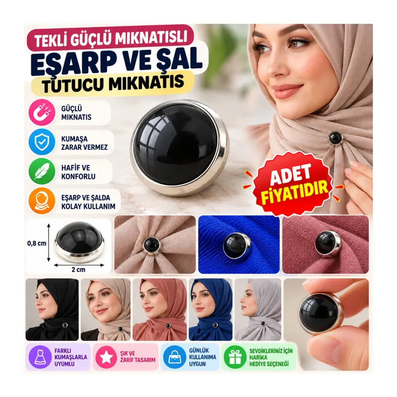 Tekli Güçlü Mıknatıslı Eşarp ve Şal Mıknatısı (Sadece Mıknatıstır)