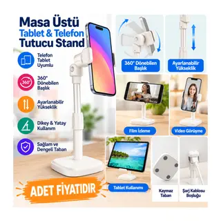 Masa Üstü Tablet ve Telefon Tutucu Plastik Aparat Beyaz Telefon Standı (adet fiyatıdır)