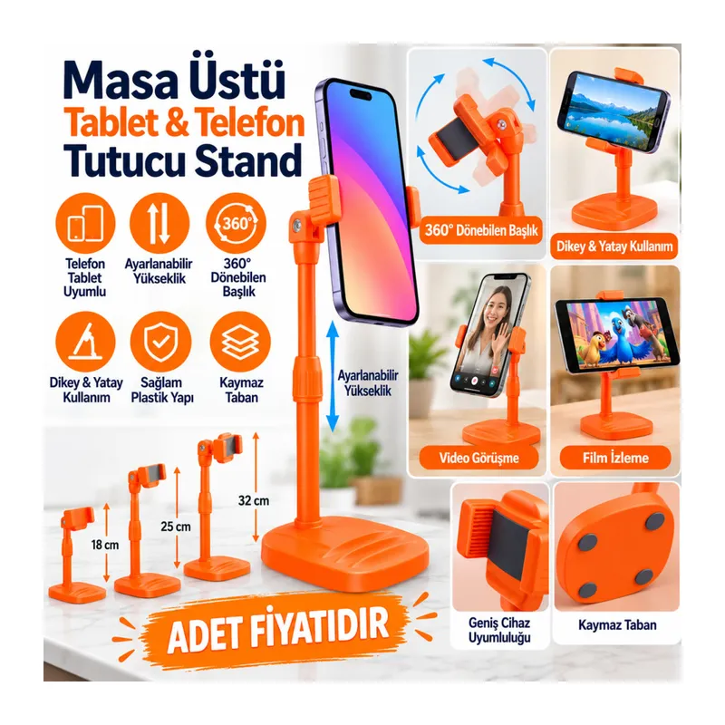 Masa Üstü Tablet ve Telefon Tutucu Plastik Aparat Turuncu Telefon Standı(adet fiyatıdır)