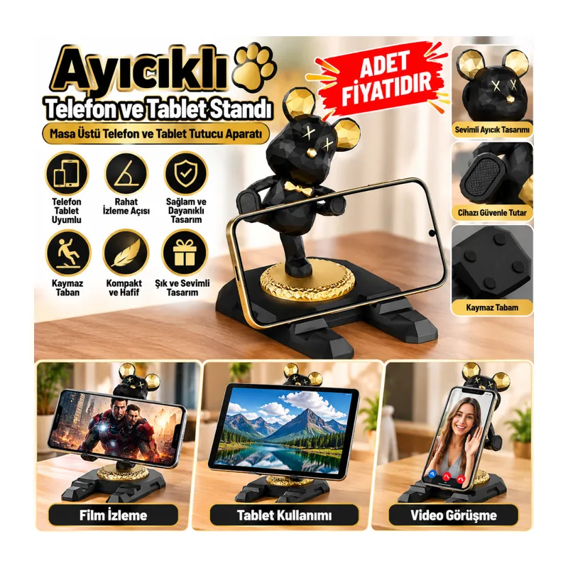 Ayıcıklı Telefon ve Tablet Standı Masa Üstü Telefon ve Tablet Tutucu Aparatı (adet fiyatıdır)
