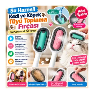 Su Hazneli Kedi ve Köpek Tüyü Toplamama Fırçası Su Hazneli Pet Tarağı - 1 Adet Stokta Olan Renk Gönderilir