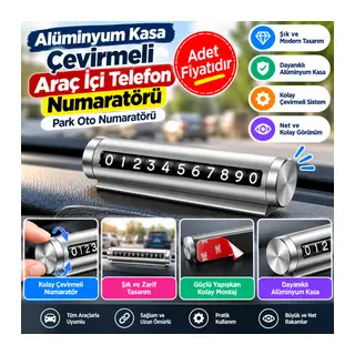 Alüminyum Kasa Gri Renk Çevirmeli Araç Içi Telefon Numaratörü Park Oto Numaratörü (adet fiyatıdır)