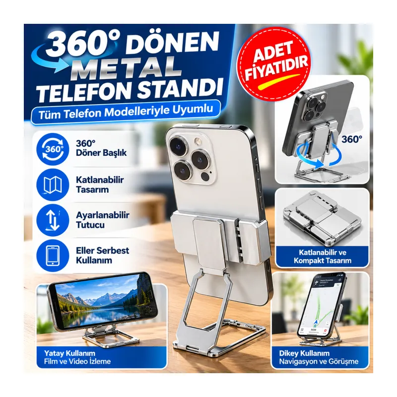 360 derece Dönen Tüm Telefon Tipleri İle Uyumlu Metal Telefon Standı Braket (adet fiyatıdır)
