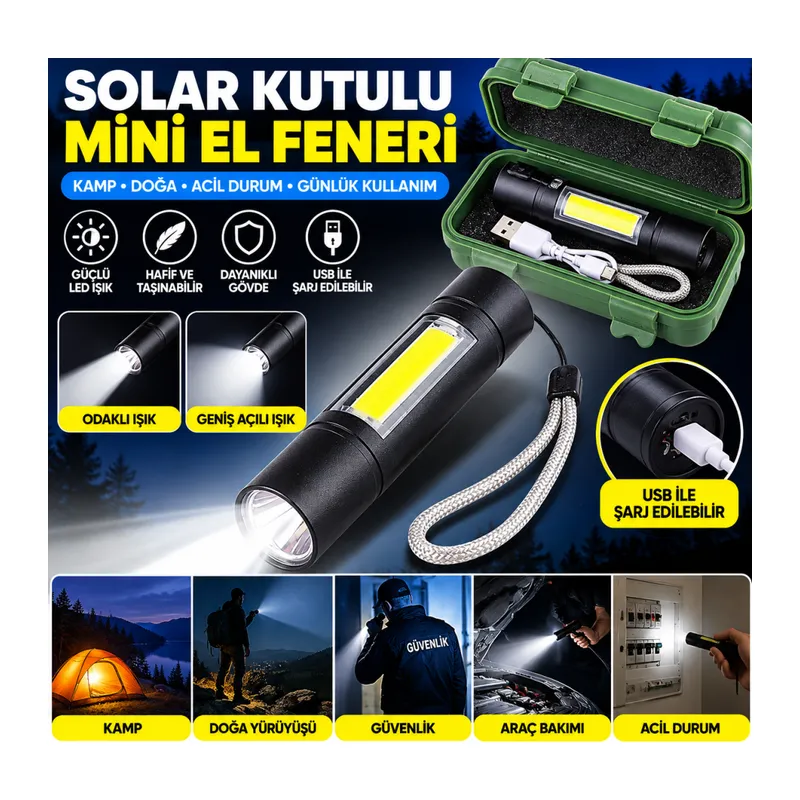 Kutulu Mini El Feneri – Taşınabilir LED Kamp ve Acil Durum El Lambası Plastik Gövde