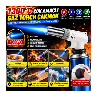 1300°C Çok Amaçlı Gaz Torch Çakmak - Mutfak, Mangal, Lehimleme Pürmüz Alev Tabancası