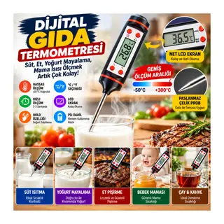 Dijital Gıda Termometresi Süt,Et,Yoğurt Mayalama,Mama Derecesi Ölçer Gıda Termometresi