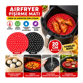 Siyah Isıya Dayanıklı Yıkanılabilir Silikon Fırın Ve Airfryer Yuvarlak Model Pişirme Matı 20 Cm
