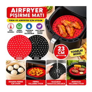 Siyah Isıya Dayanıklı Yıkanılabilir Silikon Fırın Ve Airfryer Yuvarlak Model Pişirme Matı 23 Cm