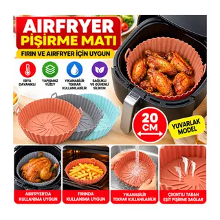 Renkli Isıya Dayanıklı Yıkanılabilir Silikon Fırın Ve Airfryer Yuvarlak Model Pişirme Matı 20 Cm